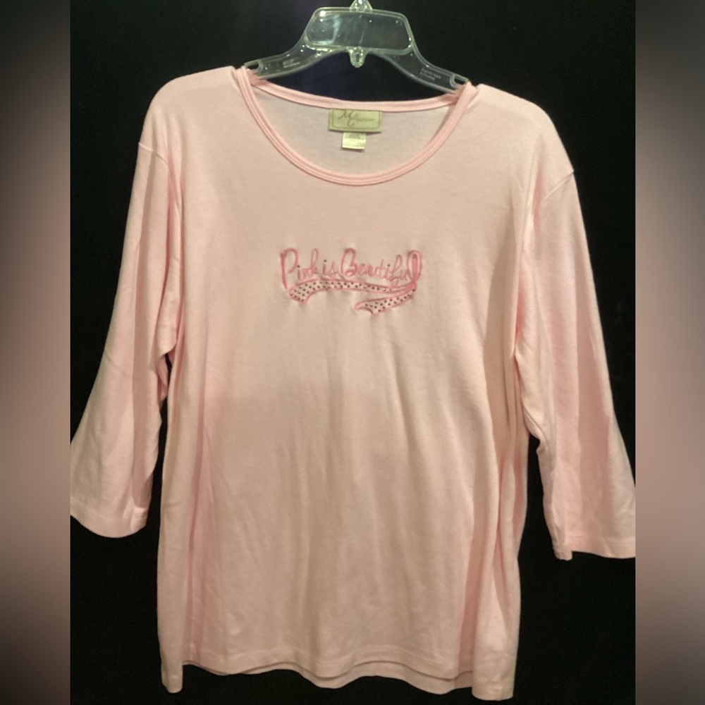 Breast Cancer Awareness Tee, XL, 3/4 sleeves, embroidered logo, M&C Sportswear